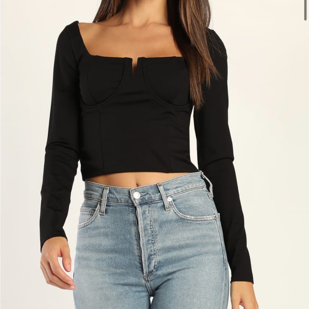 Black Long Sleeve Bustier Crop Top Lulus